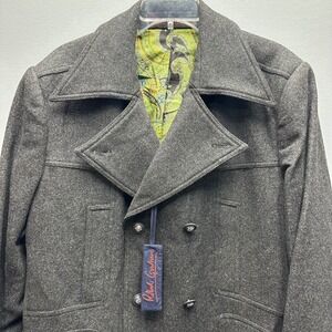 Robert Graham Men's Wool Peacoat Charcoal Paisley Lined Double Breasted NWT